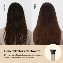Уред за стилизиране и сушене 8в1 Silk'n SilkyAir Flex SIF8PE1001, 1300W, Автоматично къдрене и контрол на темп, 39-90°C, 3 скорости, Самопочистване, Йонизация, Черен/златист