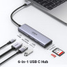 Σταθμός σύνδεσης 6 σε 1 UGREEN CM511, PD 100W, USB-C σε 3x USB-A/1xHDMI/1xSD/1xMicroSD, Έως 4K@60fps, Γκρι