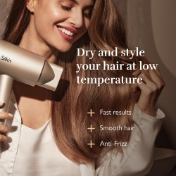 Сешоар Silk'n SilkyAir Pro HDB3PE1001, 1600W, 76 км/ч, 18 режима, Автоматичен контрол на темп, 39-98°C, Йонизация, 3 приставки, LED, Розово злато