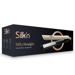 Σίδερο μαλλιών Silk'n SilkyStraight SIS1PE1001, 45 W, 12 ρυθμίσεις θερμοκρασίας, οθόνη LED, πλάκες τιτανίου, τεχνολογία υπέρυθρων, ιονισμός, 120-230 °C, μνήμη, ροζ χρυσό