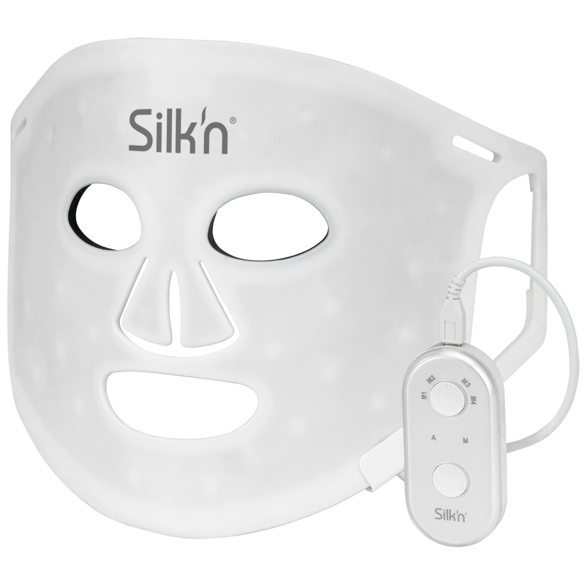 Фототерапевтична маска за лице Silk'n LED Face Mask 100 FLM100PE1001, Автономия 130 мин, 4 режима, 10 минутна сесия, Гъвкав дизайн, Бял
