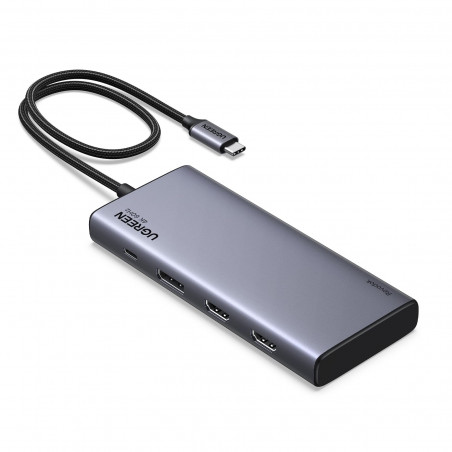 Докинг станция 8в1 UGREEN CM639, PD 100W, USB-C към 1xUSB-C(PD)/2x USB-C/2xUSB-A/2xHDMI/DP, 4K@60fps, Сив