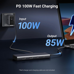 Докинг станция 8в1 UGREEN CM639, PD 100W, USB-C към 1xUSB-C(PD)/2x USB-C/2xUSB-A/2xHDMI/DP, 4K@60fps, Сив