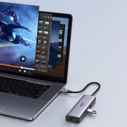 UGREEN CM512 6-in-1 multifunkciós adapter, USB-C, 3x USB-A 3.0, HDMI, RJ45 LAN, USB-C PD, 4K@30Hz, szürke