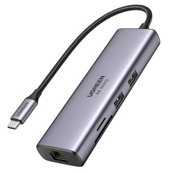 Πολυλειτουργικός προσαρμογέας 6 σε 1 UGREEN CM512, USB-C, 3x USB-A 3.0, HDMI, RJ45 LAN, USB-C PD, 4K@30Hz, Γκρι