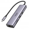 UGREEN CM512 6-in-1 multifunkciós adapter, USB-C, 3x USB-A 3.0, HDMI, RJ45 LAN, USB-C PD, 4K@30Hz, szürke