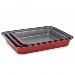 Set de tăvi de copt Oliver Voltz OV51222RS3, 3 bucăți, Acoperire din ceramică și marmură, Oțel carbon, Fără PFOA, Roșu melanj