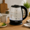 Електрическа кана за вода Rosberg R51230AE, 1500W, 1.8 л, Вграден нагревател, Стъкло, Индикатор, Черен