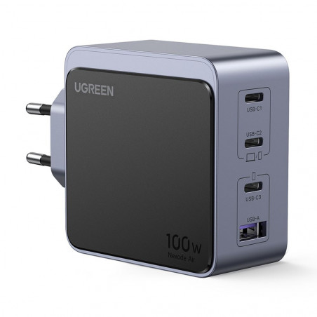 UGREEN GaN X565 töltő, PD 3.0 100 W, 3xUSB-C/1xUSB-A, GaN technológia, szürke