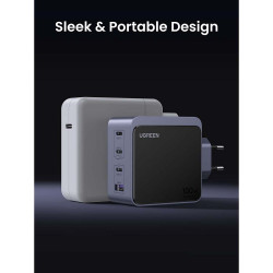 Зарядно устройство UGREEN GaN X565, PD 3.0 100W, 3xUSB-C/1xUSB-A, GaN технология, ,  Сив