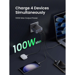 UGREEN GaN X565 töltő, PD 3.0 100 W, 3xUSB-C/1xUSB-A, GaN technológia, szürke
