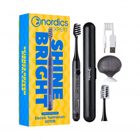 Nordics XO10B SOFT Electric Toothbrush, 3 modes, IPX7, 30-second interval timer, 120-day battery life, USB-C, Black