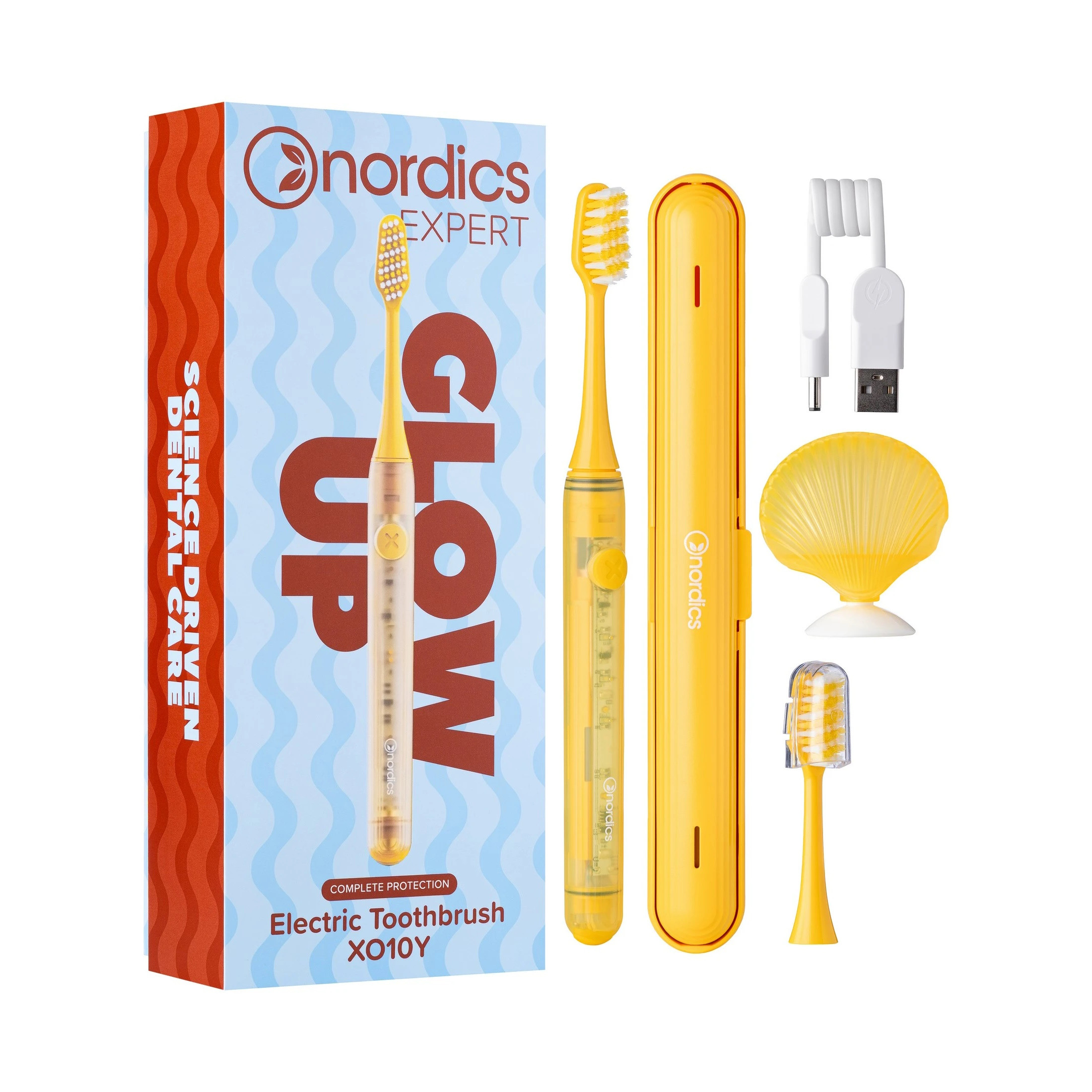 Periuta de dinti electrica Nordics XO10Y SOFT, 3 moduri, IPX7, Timer 30 sec, Autonomie 120 zile, USB-C, Galben