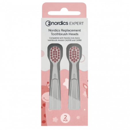 Set of 2 replacement brush heads for Nordics children's electric toothbrushes, Compatible with CA078, CA2610, and CA910, Soft DuPont bristles, Pink