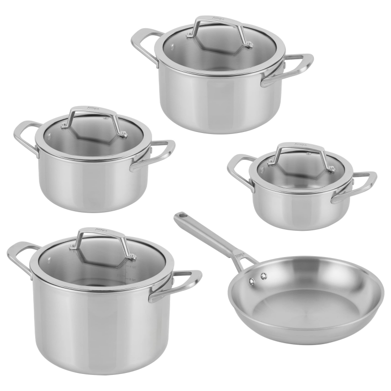 Ninja EverClad C95000DE Cookware Set, 5-Piece, Stainless Steel, Oven-Safe up to 315°C, Induction-Compatible, PFAS-Free, Stainless Steel