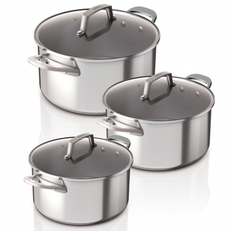 Ninja Foodi C63000DE Cookware Set, 3-Piece, Stainless Steel, Oven-Safe up to 260°C, PFOA- and Cadmium-Free, Thick Bottom, Induction-Compatible, Stainless Steel