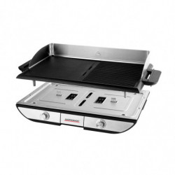 Ηλεκτρική ψησταριά με κινητές πλάκες Gastroback Advanced Pro 42523, 2300 W, 50 × 30 cm, 90–240 °C, Λεία/ραβδωτή, Αντικολλητική, Δίσκος συλλογής λίπους, Μαύρο/ανοξείδωτο