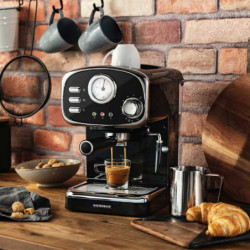 Gastroback Basic 42615 Designer Espresso Machine, 1100W, 15 bar, 1.25 L, Cup Warmer, Removable Parts, Portafilter, Black