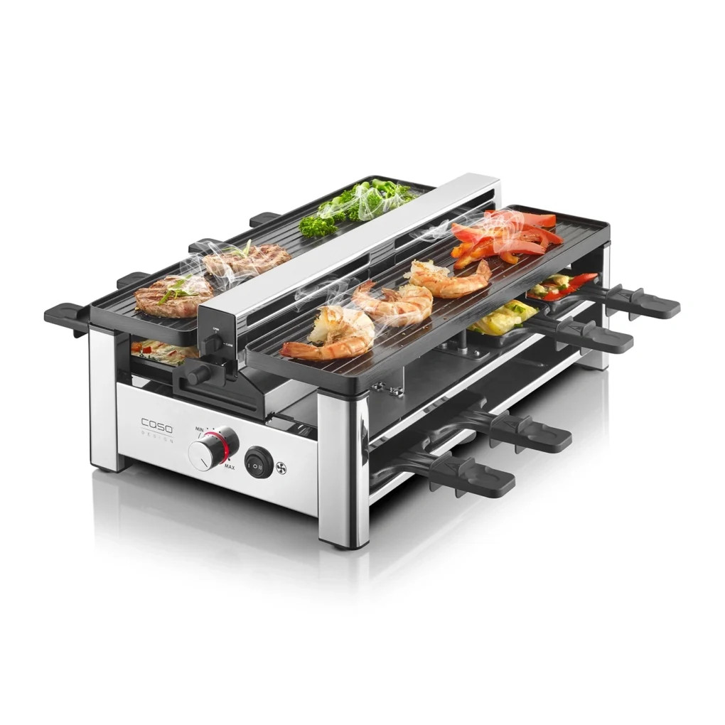 Раклет грил CASO Design Raclette AirClean, 1500W, Керамични плочи, Система за по-малко миризми и дим, Филтър, Инокс