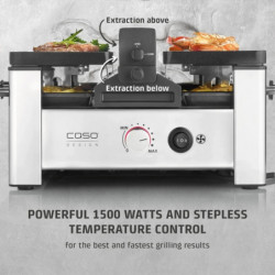 CASO Design Raclette AirClean raclette-grill, 1500 W, kerámia lapok, szag- és füstcsökkentő rendszer, szűrő, rozsdamentes acél