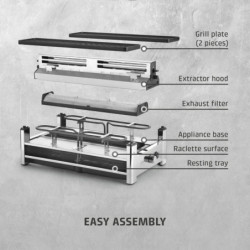 CASO Design Raclette AirClean Raclette Grill, 1500W, Ceramic Plates, Odor and Smoke Reduction System, Filter, Stainless Steel