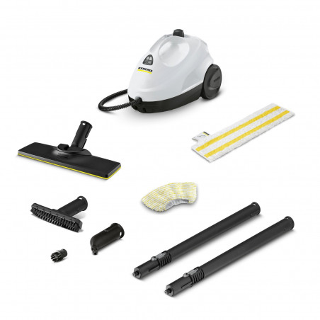 Ατμοκαθαριστής Karcher SC 2 EasyFix, 1500 W, 1 λίτρο, 3,2 bar, 75 m², χρόνος προθέρμανσης έως 6,5 λεπτά, προστασία από τα παιδιά, λευκό/μαύρο