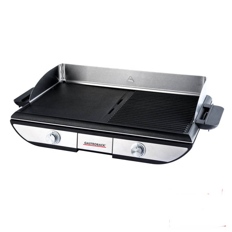 Електрически грил с подвижни плочи Gastroback Advanced Pro 42523, 2300W, 50х30 см, 90-240°C, Гладка/оребрена, Незалепваща, Тава за мазнина, Черен/инокс