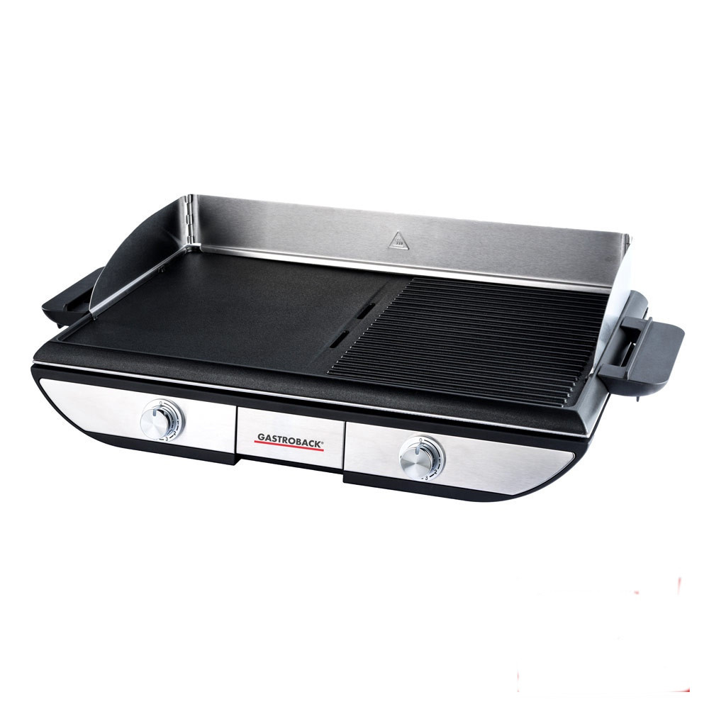 Електрически грил с подвижни плочи Gastroback Advanced Pro 42523, 2300W, 50х30 см, 90-240°C, Гладка/оребрена, Незалепваща, Тава за мазнина, Черен/инокс