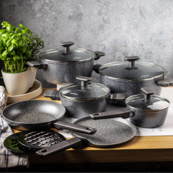 Klausberg KB 7832 Cookware Set, 12 pieces, Marble Finish, Induction Compatible, Gray