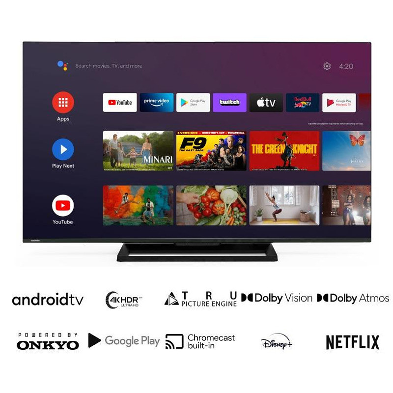 Televizor Toshiba 65UA3E63DG, 65", 164 cm, 3840x2160 UHD-4K, clasa E, Smart TV, DLED, Wi-Fi, Bluetooth, Android 11, negru