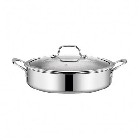 Cratita joasa Swiss Haus SH-ZGLC28, 28 cm, 6,6 l, Acoperire ceramica Sapphire, Cuptor pana la 260°C, Inductie, Argintiu