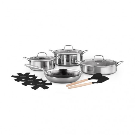 Set de oale Swiss Haus SH-ZG1012, 12 piese, Acoperire ceramica Sapphire, Cuptor pana la 260°C, Inductie, Argintiu