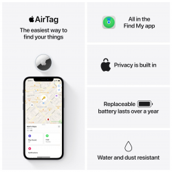 Смарт таг Apple AirTag 1 MX532ZM/A, Bluetooth, NFC, IP67, Бял