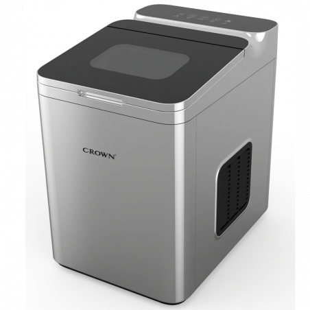 Masina de facut gheata Crown ICM-625S, 112 W, 12 kg/24 h, 1,5 l, 2 dimensiuni, Autocuratare, R600a, Indicatori, Otel inoxidabil