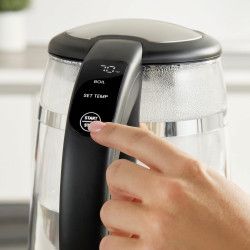 Cana electrica Cuisinart GK19E Double Glass, 3000 W, 1,7 l, 50-100°C, Baza rotativa la 360°, Comenzi tactile, Filtru, Indicator, Inox/Negru