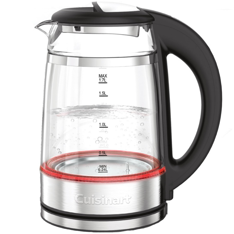 Електрическа кана за вода Cuisinart GK19E Double Glass, 3000W, 1.7 л, 50-100°C, 360° основа, Сензорно управление, Филтър, Индикатор, Инокс/черен