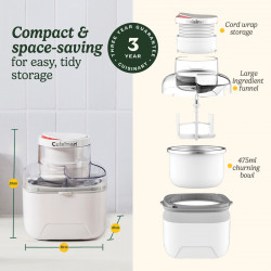 Cuisinart Solo Scoops ICEM10E Ice Cream Maker, 25W, 475 ml, Makes up to 8 scoops of ice cream, White
