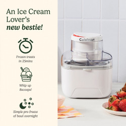 Aparat de facut inghetata Cuisinart Solo Scoops ICEM10E, 25 W, 475 ml, Pana la 8 bile de inghetata, Alb