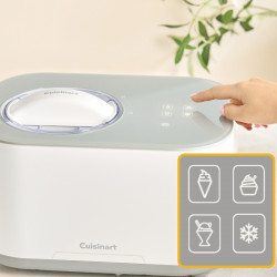 Машина за сладолед Cuisinart Freeze Ease ICE90E, 100W, 0.95 л, 3 програми, Компресор, Бял/сив