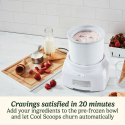 Cuisinart Cool Scoops ICE21E Ice Cream Maker, 35W, 1.4 L, Makes up to 20 scoops of ice cream, Transparent lid with easy-lock mechanism, White