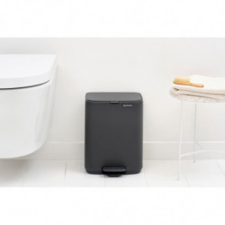 Brabantia Bo Pedal Trash Can 1010132, 7 L, Soft-Close, Rubberized Base, Mineral Finish, Dark Gray
