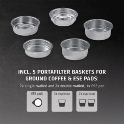 Mașină de espresso Caso Gourmet Latte, 1350 W, 20 bari, 1,3 l, ULKA, 6 programe, Preinfuzare, Portafiltru, ESE, Oțel inoxidabil