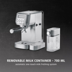 Caso Gourmet Latte eszpresszógép, 1350 W, 20 bar, 1,3 l, ULKA, 6 program, előfőzés, portafilter, ESE, rozsdamentes acél