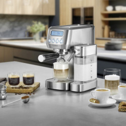 Caso Gourmet Latte eszpresszógép, 1350 W, 20 bar, 1,3 l, ULKA, 6 program, előfőzés, portafilter, ESE, rozsdamentes acél