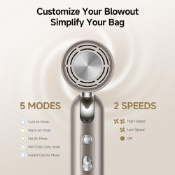 Dreame Pocket AHD51-TG Pro Hair Dryer, 1300W, 110,000 rpm, 70 m/s, 2 speeds, 5 heat settings, NTC, Coanda, Foldable, Titanium Gold