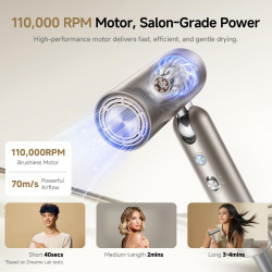 Dreame Pocket AHD51-TG Pro Hair Dryer, 1300W, 110,000 rpm, 70 m/s, 2 speeds, 5 heat settings, NTC, Coanda, Foldable, Titanium Gold