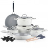 Set de oale Swiss Haus SH-CC4014CR, 14 piese, acoperire ceramică Sapphire, compatibil cu plitele cu inducție, utilizabil la cuptor până la 220 °C, fără PFAS, finisaj cremos lucios