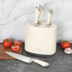 Set de cuțite Swiss Haus SH-KSL6CR, 6 piese, oțel inoxidabil, mânere metalice, suport, crem