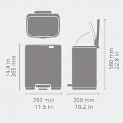 Brabantia Bo Pedal Trash Can 1010119, 12 L, Soft-Close, Non-Slip Base, White