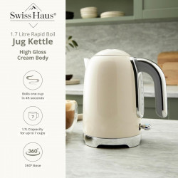 Електрическа кана за вода Swiss Haus SH-SWK2027, 2000W, 1.7 л, 360° основа, Филтър, Скрит нагревател, Двойни стени, Кремав